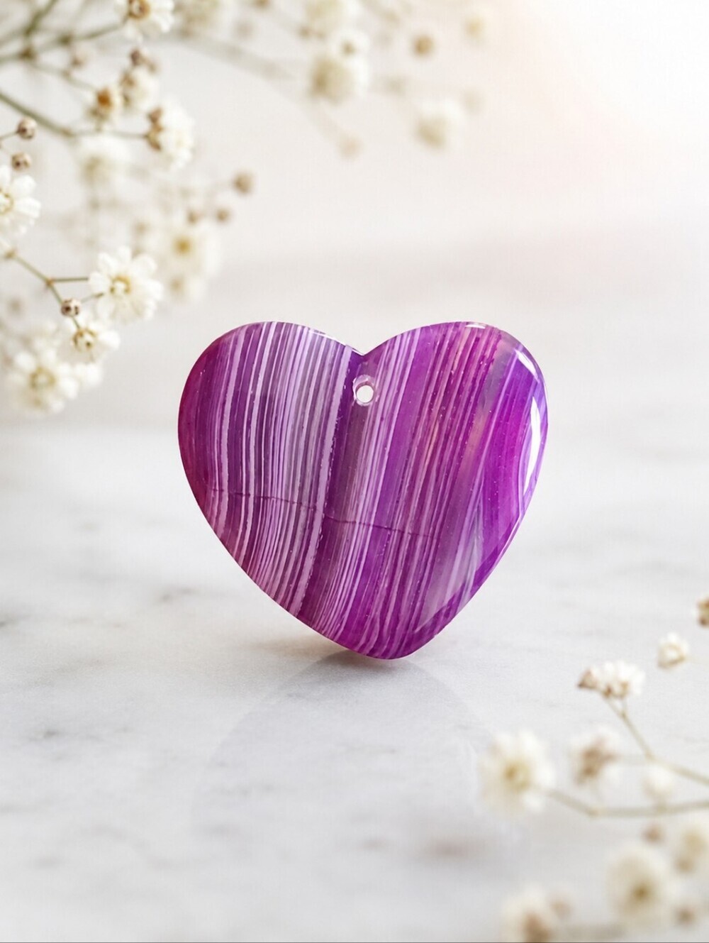 Purple Banded Agate Heart Gemstone Pendant | Polished Natural Stone Heart